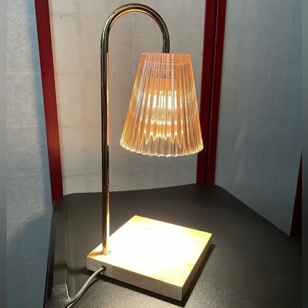 Elegant Candle Warmer Lamp w/Adjustable Brightness Stylish Wood, Metal & Glass - Picture 5 of 13